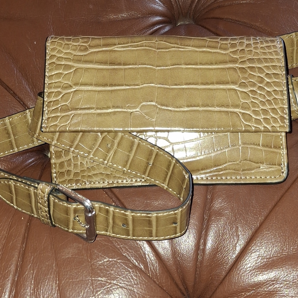 Zara Crocodile Embossed Tan Belt & Crossbody Bag